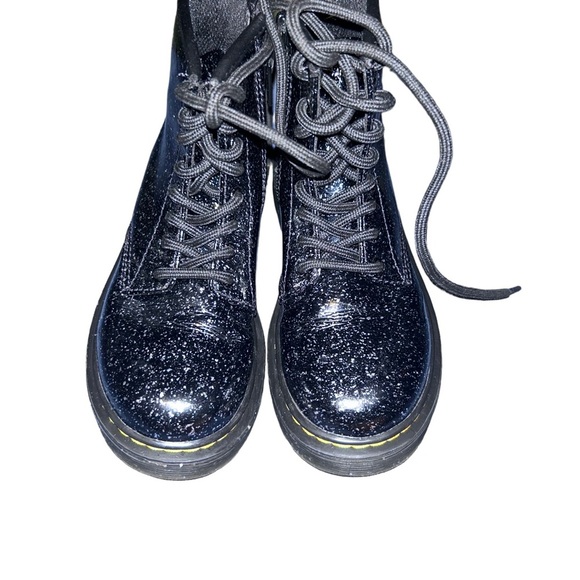 Girls dr martens black blue glitter 1460 boots size 12 kid doc side zip combat - Picture 2 of 4